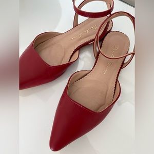 Red sling back leather flats